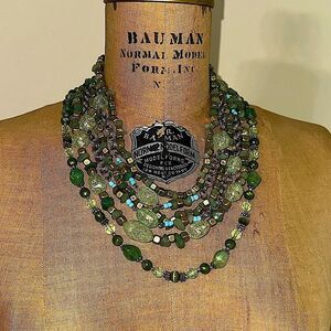 Jones New York Elegant Multi-Strand Green Bead and silver tone Necklace